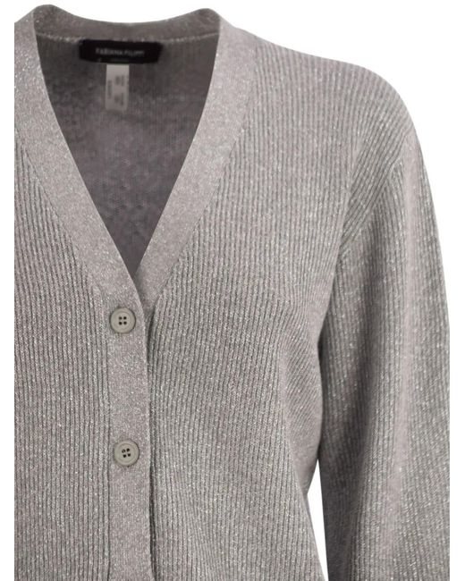 Fabiana Filippi Gray Ribbed V-Neck Cardigan
