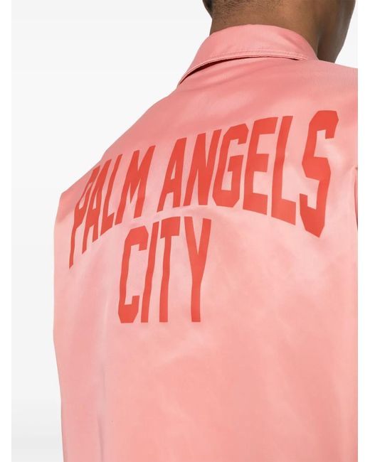 Palm Angels Pink Logo-Print Gabardine-Weave Jacket for men