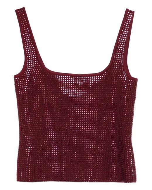 retroféte Red Square-Neck Embellished Top
