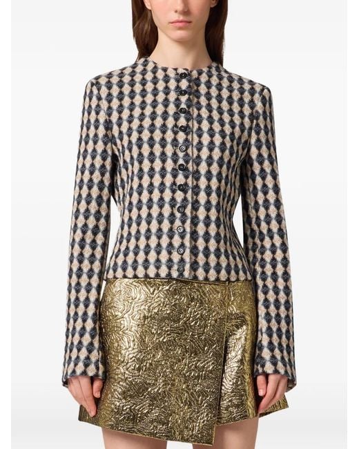 MSGM Black Diamond-Pattern Button-Up Jacket