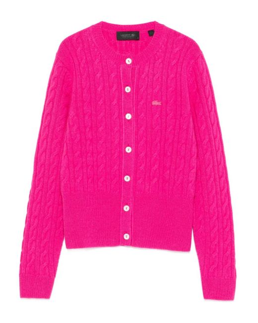 Lacoste Pink Cable-Knit Cardigan