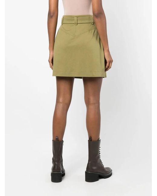 Alberta Ferretti Green Belted-Waist Cargo-Pocket Skirt