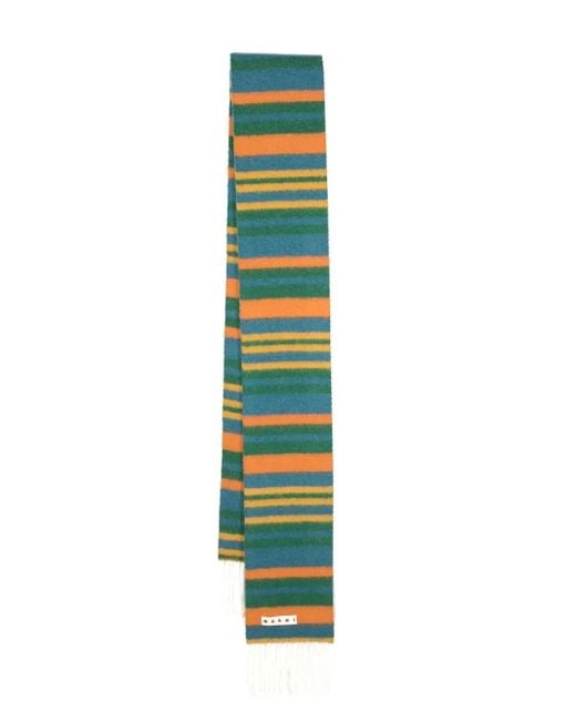 Marni Green Fringed Colour-Block Scarf for men