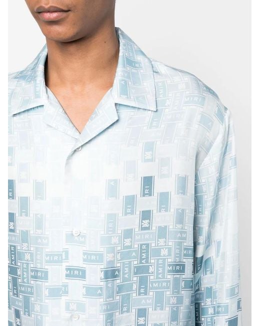 Amiri Blue Gradient Tape-Print Silk Shirt for men