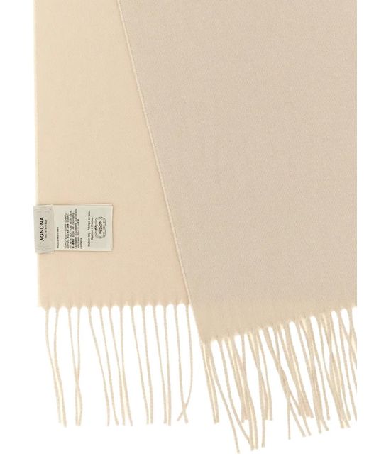 Agnona White Logo-Patch Frayed Scarf
