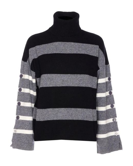Liu Jo Black Striped Button-Cuff Sweater
