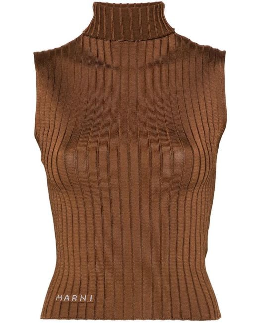 Marni Brown High-Neck Ribbed Top