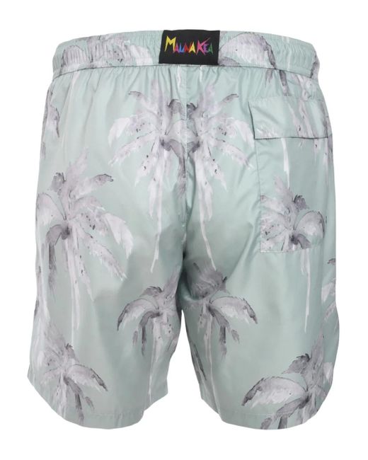 Mauna Kea Gray Palm Tree-Print Swim Shorts for men