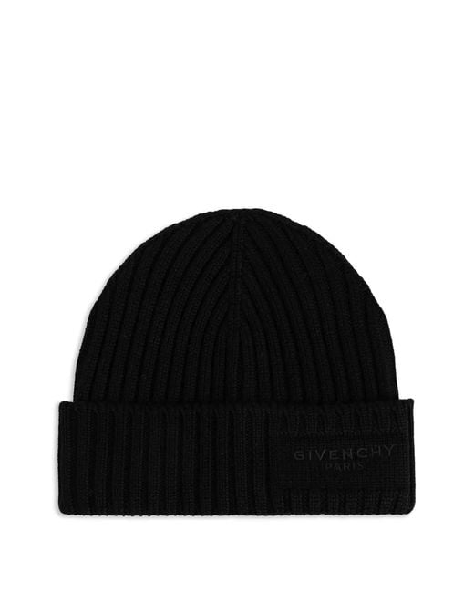 Givenchy Black Logo-Embroidered Beanie Hat for men