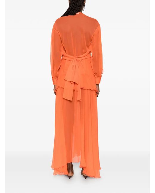 Erika Cavallini Semi Couture Orange Ruffled Ruched Dress