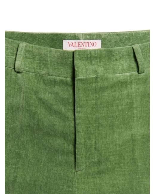 Valentino Garavani Green Jacquard-Hem Velvet Trousers for men