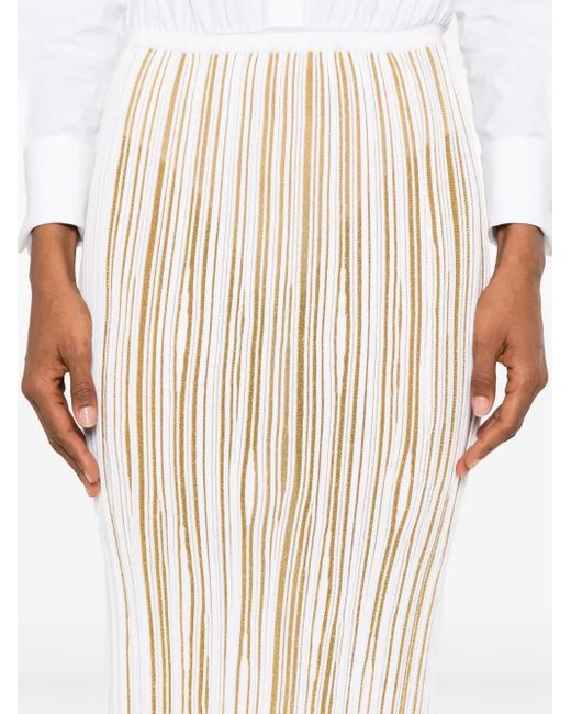 Giambattista Valli White Ribbed Midi Skirt