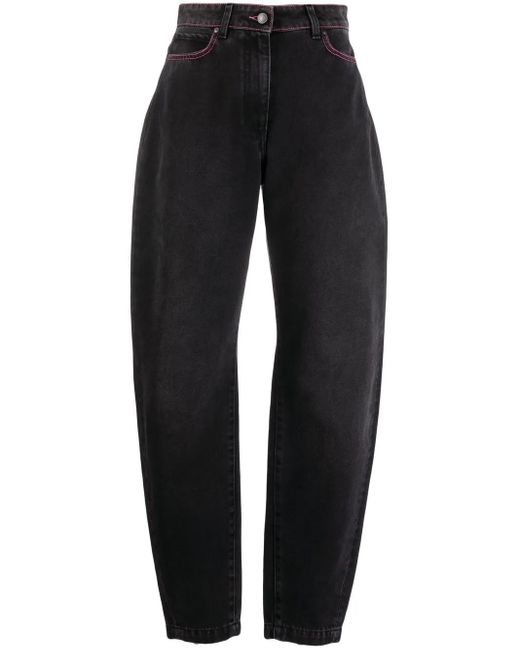 MSGM Black Barrel-Leg High Waisted Jeans