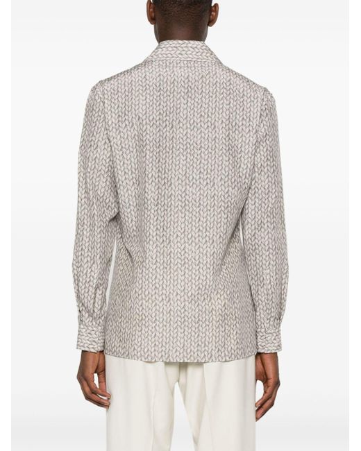 Giorgio Armani White Knit-print Camp-collar Shirt for men