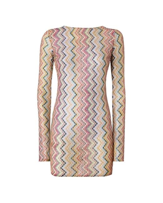 Missoni Pink Long-Sleeved Chevron-Pattern Mini Dress