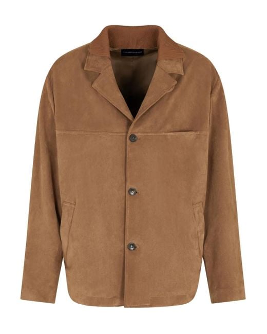 Emporio Armani Brown Button-Fastening Suede Jacket for men