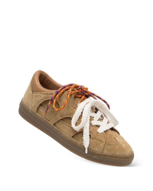 Santha Brown Love Park Cutout-Details Lace-Up Suede Sneakers