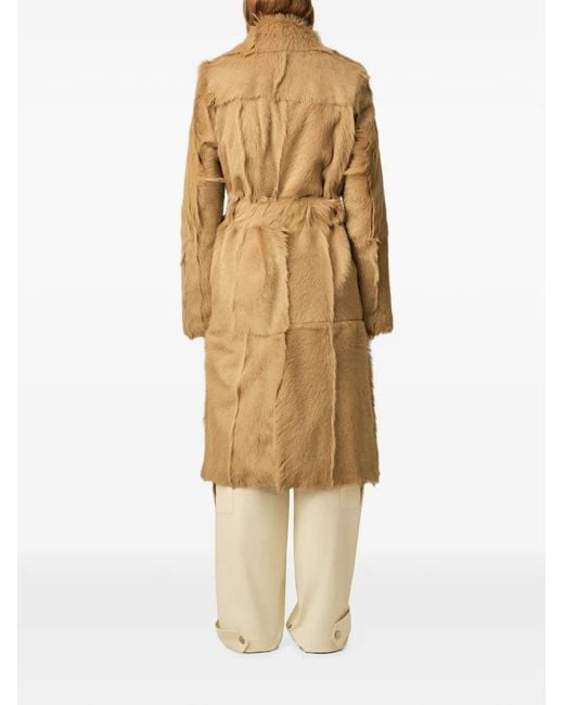 AMI Natural Long Goat Leather Belted Coat