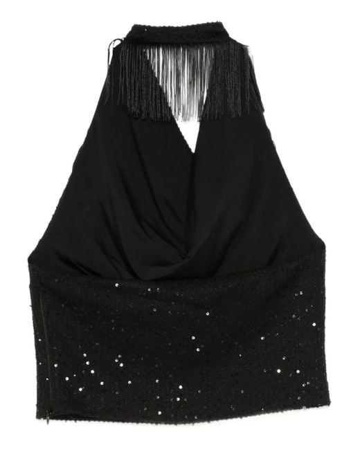 IRO Black Sequin-Embellished Fringe Top