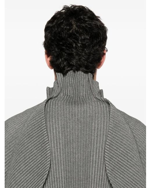 Homme Plissé Issey Miyake Gray Pleated Funnel-Neck Coat for men