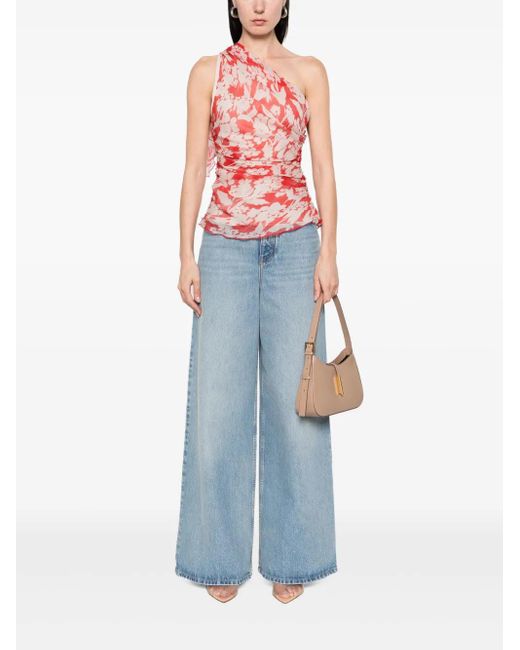 Victoria Beckham Red One-Shoulder Ruched Top