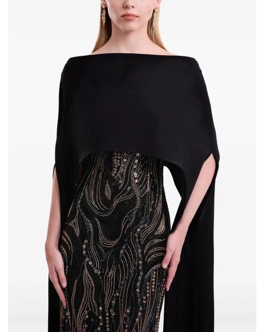 Gemy Maalouf Black Beaded-Embellished Cape Maxi Dress