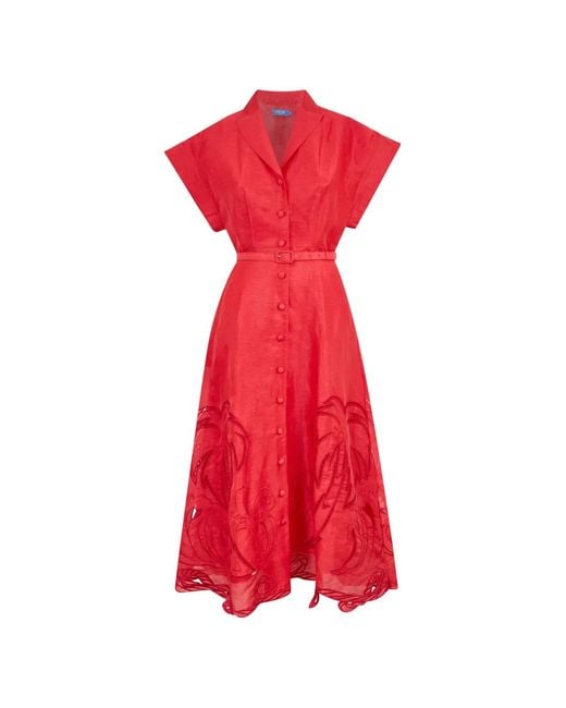 LEO LIN Red Aubrey Midi Dress