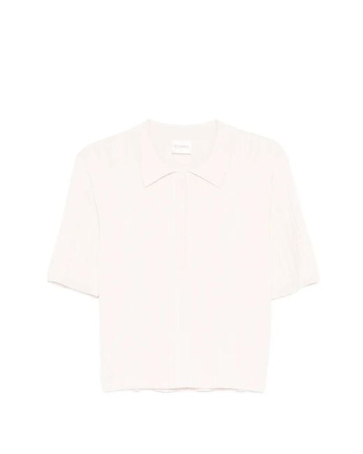 Closed White Ribbed Buttoned Polo Top