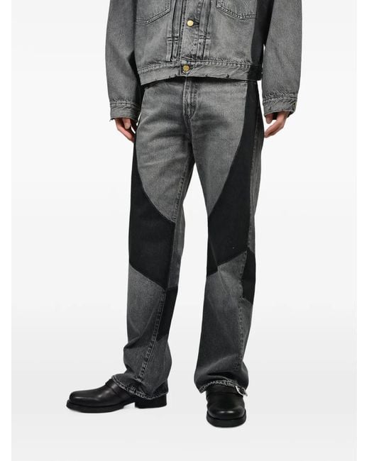 Dear BORO Gray 1985 Contrast-Panel Patchwork Jeans for men