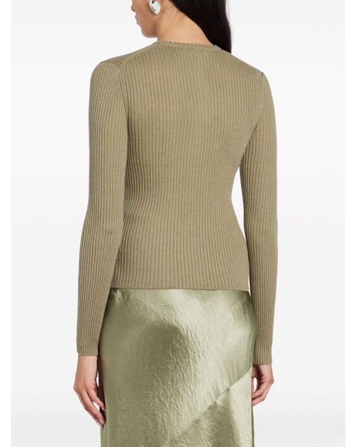 Vince Green Ribbed-knit Button-placket Jumper