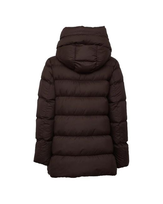 Add Brown Quilted Hooded Down Jacket