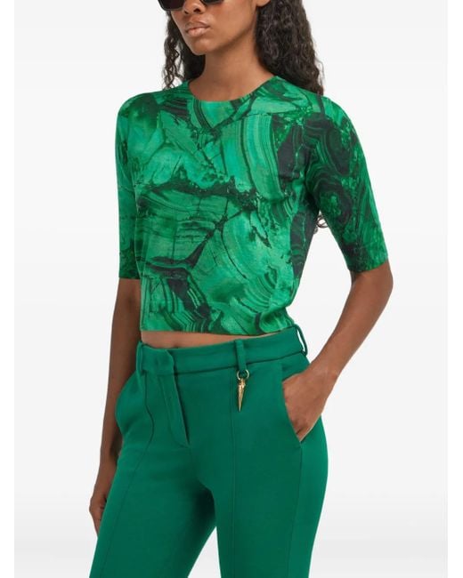 Roberto Cavalli Green Abstract-Print T-Shirt