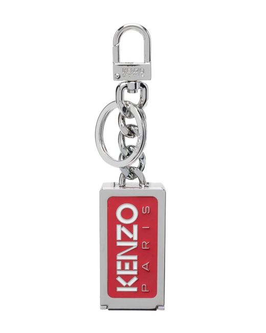 KENZO White Logo-enamelled Charm Keyring for men