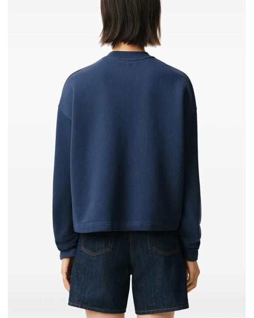 AMI Blue Cotton Ami De Coeur Cropped Sweatshirt