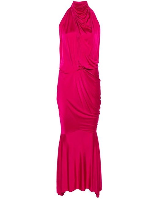 Alexandre Vauthier Pink Halterneck Satin Maxi Dress