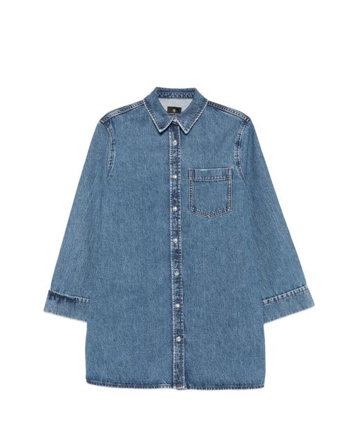 Anine Bing Blue Mary Button-Up Chest-Pocket Mini Dress