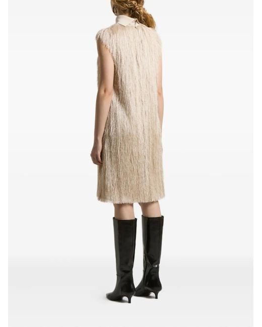 Peserico Natural Fringed High-Neck Dress