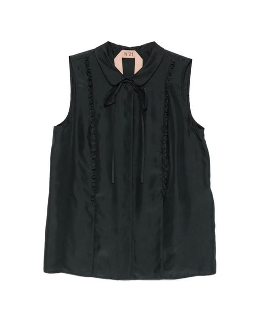 N°21 Black Ruffle-Trimmed Sleeveless Shirt
