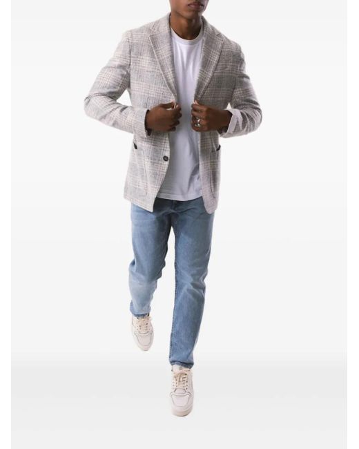 Eleventy Gray Single-Breasted Checked Jacket for men