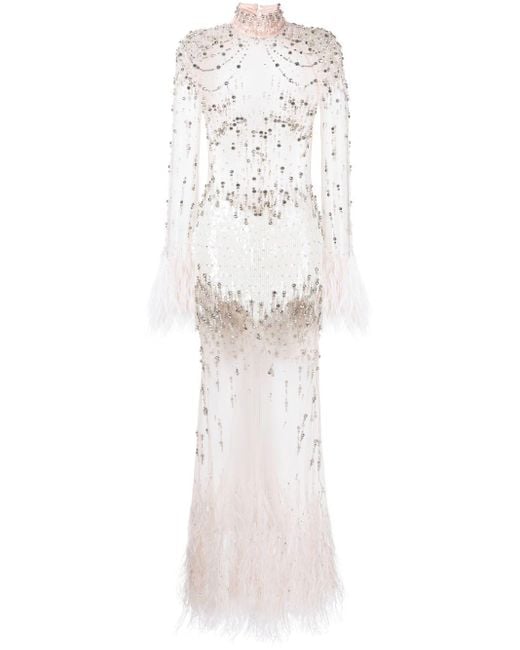 Amen White Crystal-embellished Feather Dress