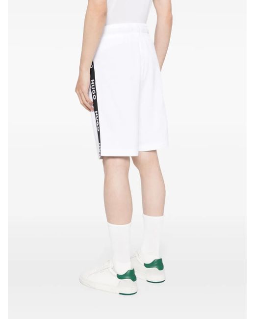 HUGO White Sporty Logo-Tape Cotton Shorts for men