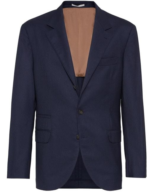 Brunello Cucinelli Blue Single-Breasted Virgin-Wool Blazer for men
