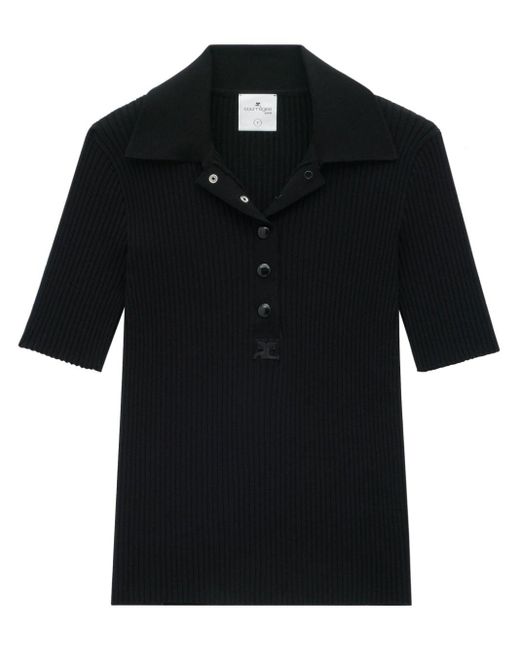 Courreges Black AC Poloshirt aus geripptem Strick