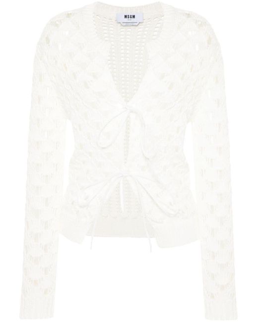 MSGM White Open-knit Cotton Cardigan
