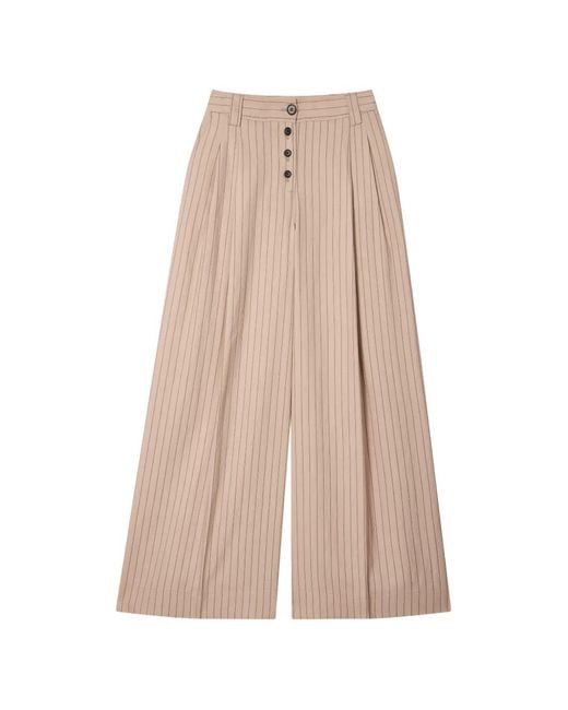 Paul Smith Natural Sand Pinstripe Wide Leg Trousers