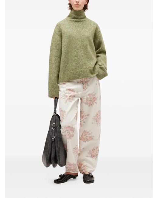 Ganni Green High-Neck Brushed Pullover