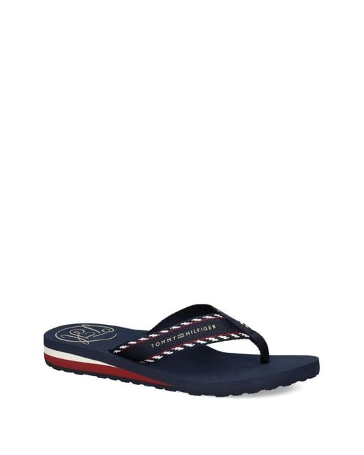 Tommy Hilfiger Blue Patterned-Strap Flip-Flops