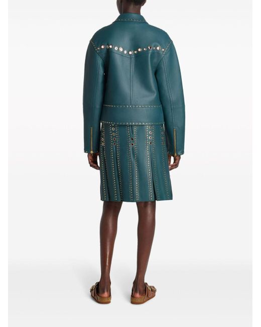St. John Green Stud-embellished Leather Skirt