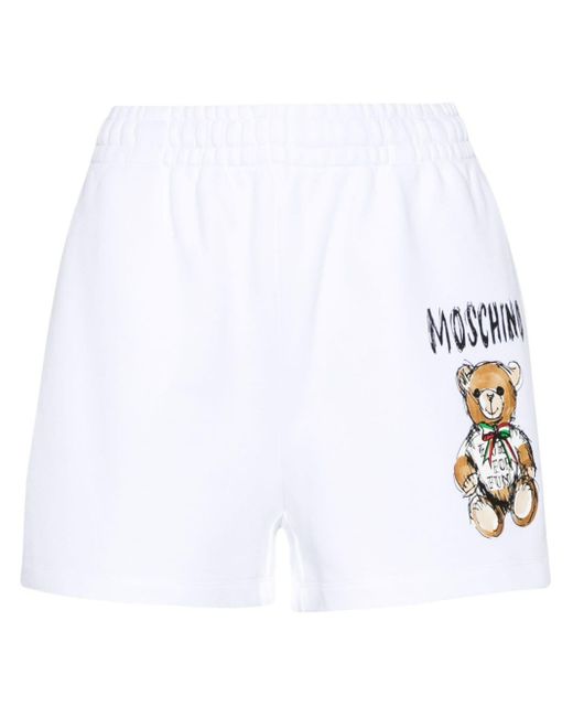 Moschino White Teddy Bear-print Cotton Mini Shorts