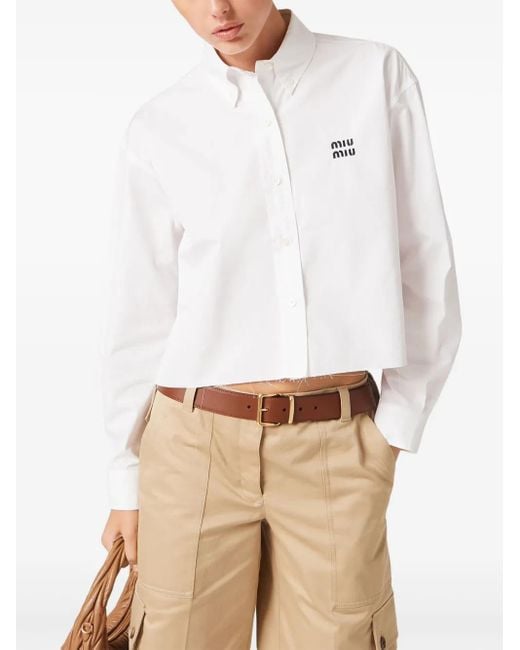 Miu Miu White Poplin Boxy Shirt Clothing